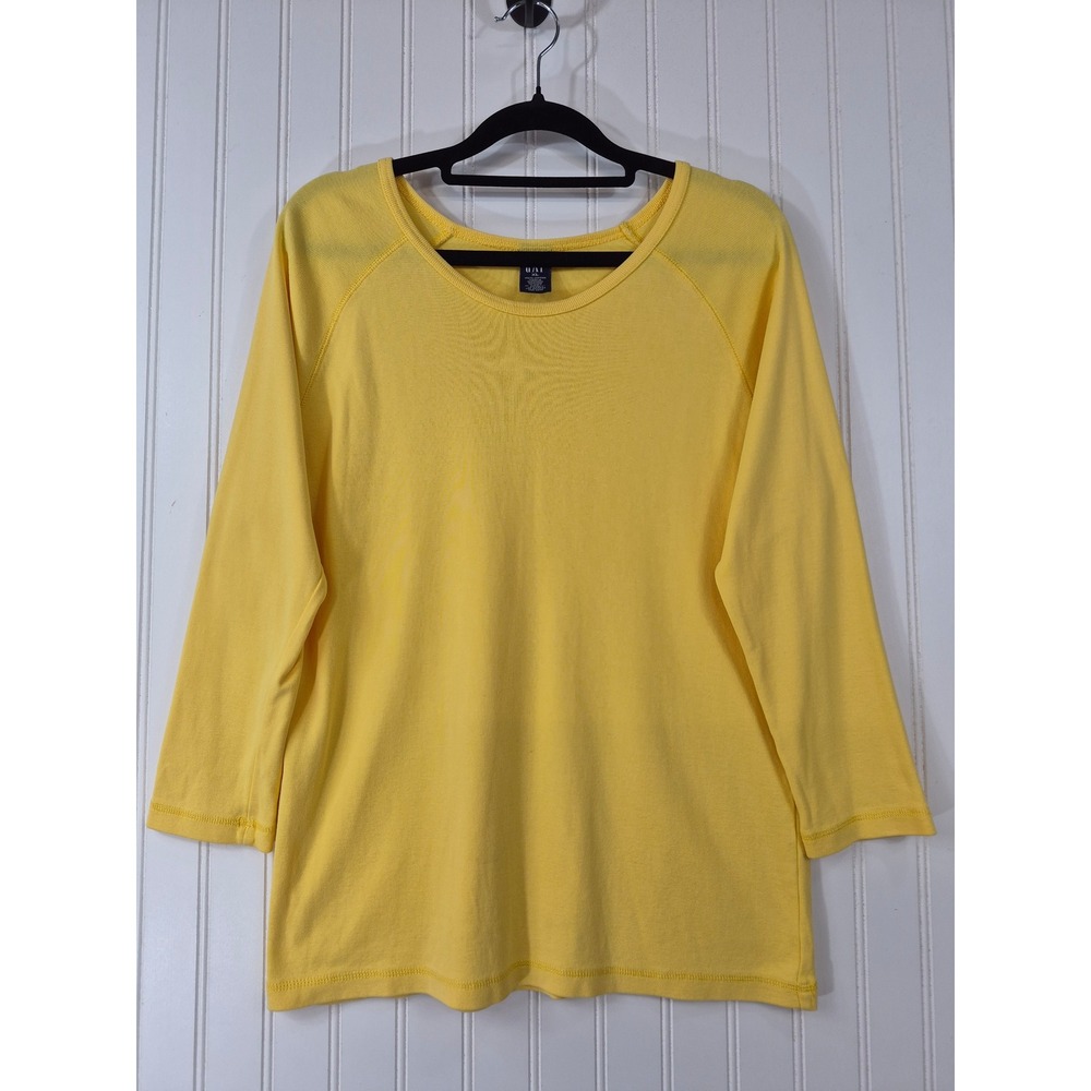 Gap Women XL Yellow 100% Cotton Ribbed Raglan 3/4 Sleeve Scoop Neck Top Casual